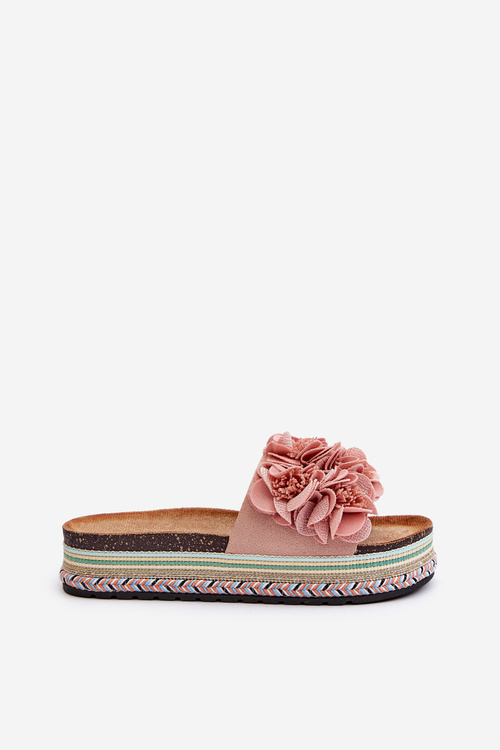 Dámske platformové sandále zdobené kvetmi ružové Nodina