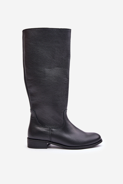 Kožené dámské kozačky do poloviny lýtek na zip Lewski 3616 černé