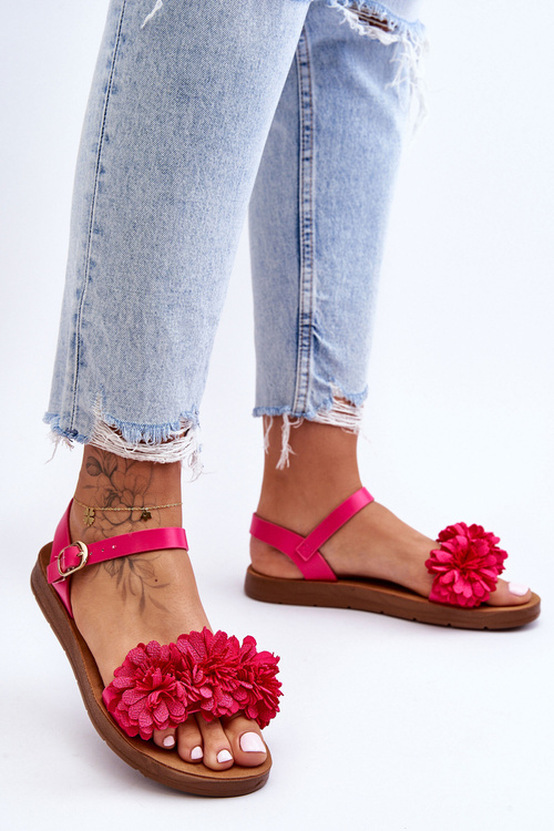 Dámske sandále s materiálnymi kvetmi fuchsia fiori