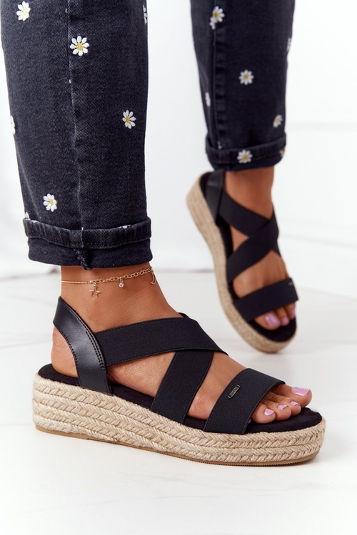 Klinové sandále s veľkou hviezdou HH274411 Black Welt