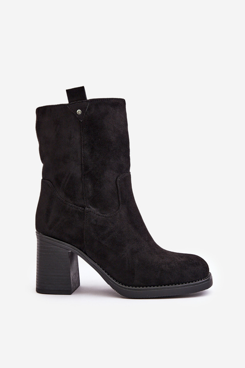 Dámske Zateplené Čižmy Na Opätku Eko Semišové Čierne Vellinga