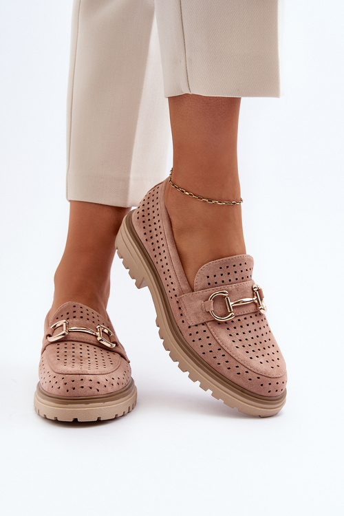 Dámské ažurové mokasíny s ozdobou v růžové barvě Talesse