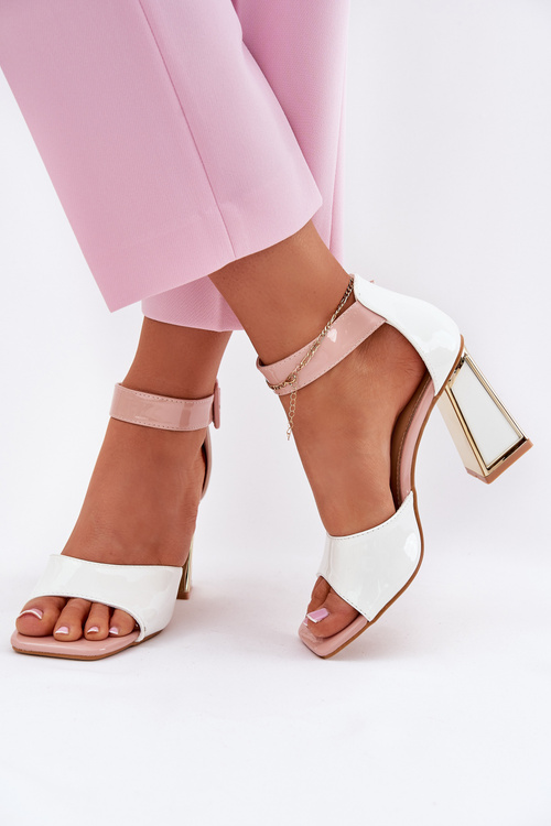 Lakovane Dámské Sandály Na Podpatku Vinceza 20266 Bílé