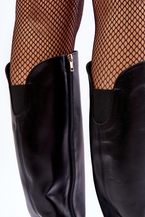 Dámské Kožené Kozaky Na Sloupku Černé Lewski 2928/B