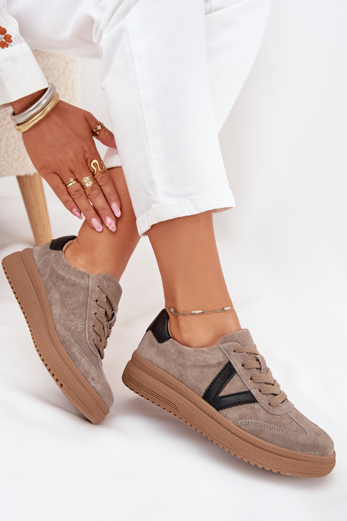 Semišové Dámské Sneakersy Na Platformě Vinceza 79562 Tmavě Béžové