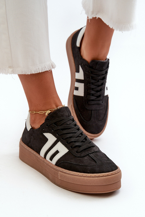 Čierne kožené dámske tenisky na platforme Zazoo N1095S2