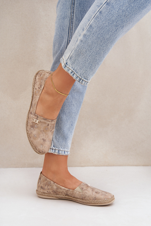 Elegantné Zamszové Espadrilky S Kvetmi Dámske Béžové Zazoo 10177