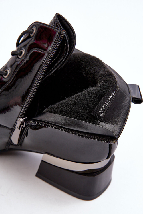 Lakované teplé šněrované boty černé Cathrine