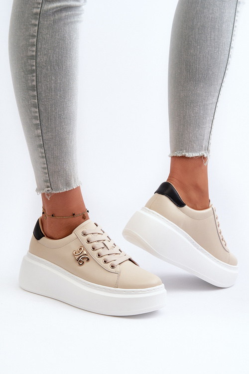 Dámské Kožené Tenisky Na Platformě Beige Pernalia