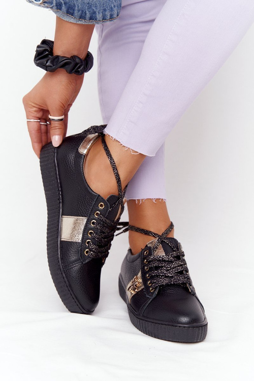 Dámské Kožené Tenisky Lewski Shoes 2786-0 Černé-Zlaté