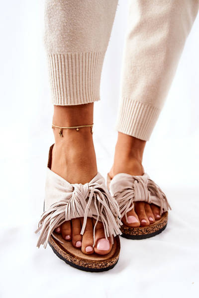 Papuče na korkovej podrážke béžové tary