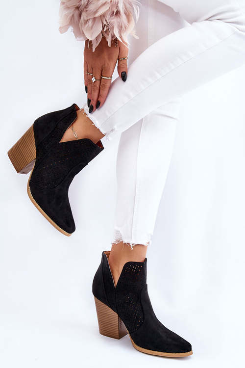 Dámske topánky na čiernom odtieňoch semišový stĺp