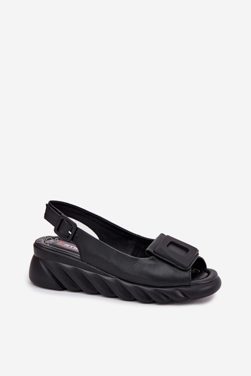 Dámske kožené sandále na klinu s ozdobou Artiker Čierne 56C2156