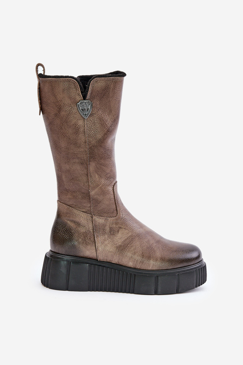 Zazoo 70121 Kožené Dámske Čizmy S Vlnou Hnedé
