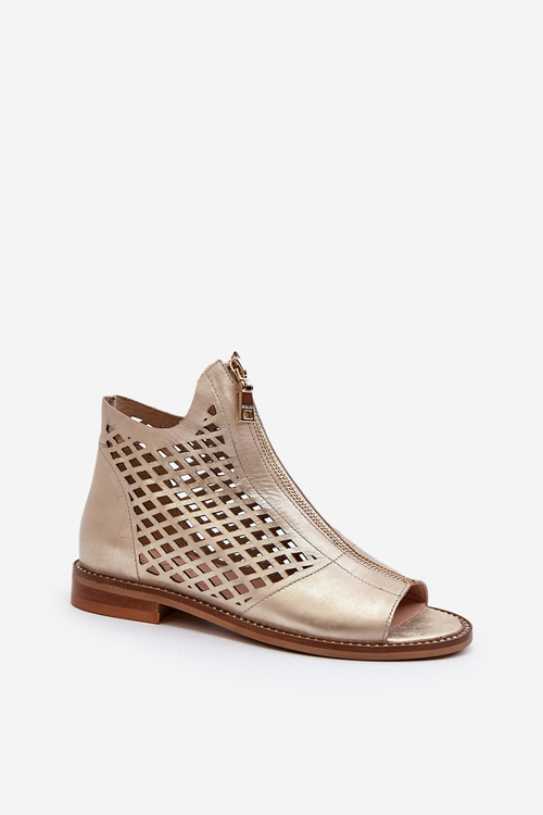 Kožené Vyrezávané Sandále Na Zips Zlaté Zazoo 977/L