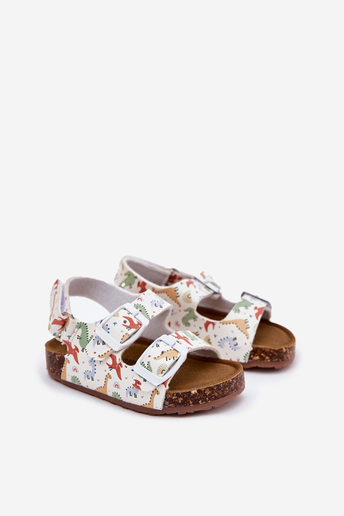 Dětské sandály na korkové podrážce s přezkami dinosauři multikolor Thessa