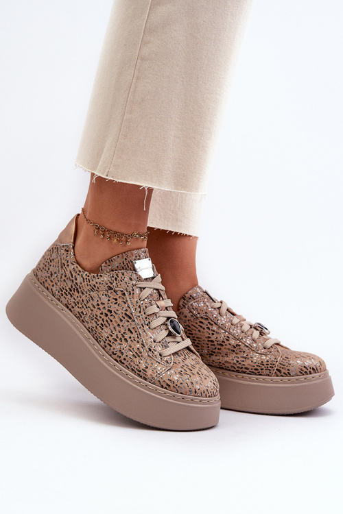 Kožené sportovní boty na platformě Maciejka 06191-10 Bežové