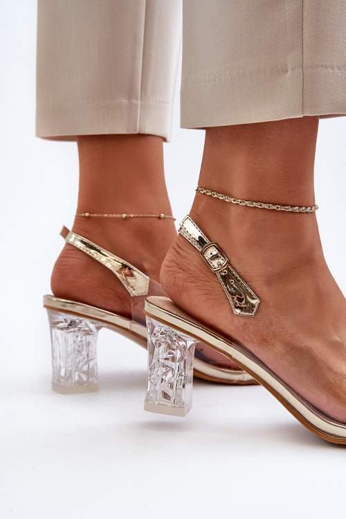 Elegantné sandále na opätku s ozdobami ružové zlato D&A MR38-444