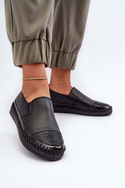 Čierne kožené dámske topánky na platforme D&A LR370