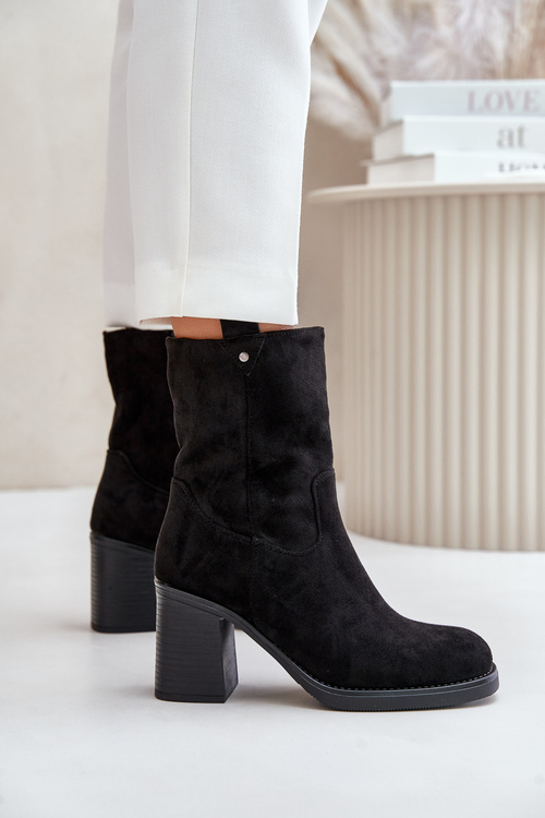 Dámske Zateplené Čižmy Na Opätku Eko Semišové Čierne Vellinga