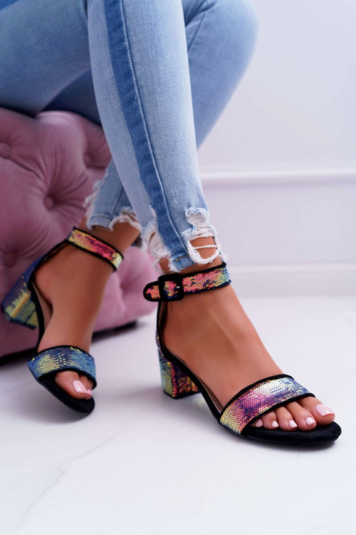 Dámské Sandály Na Podpatku Lu Boo Černé se Zirkony Tindal