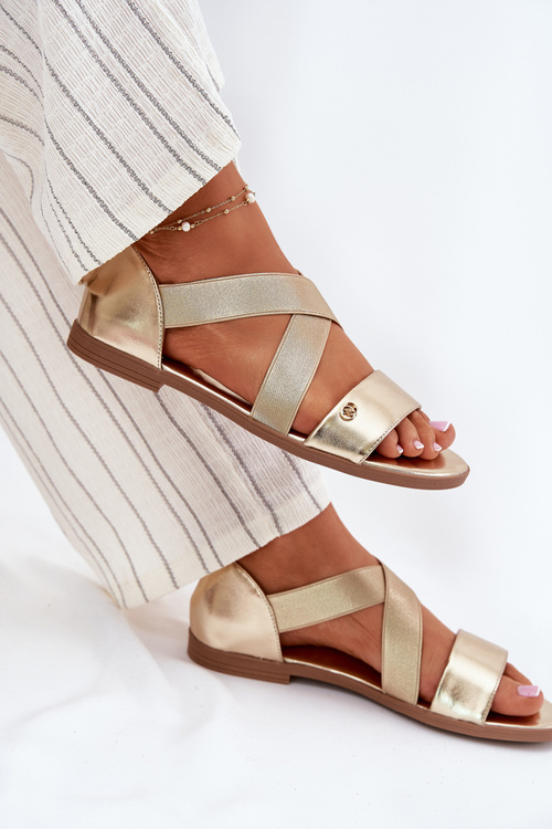 Dámske ploché sandále s elastickými popruhmi zlaté Marinea