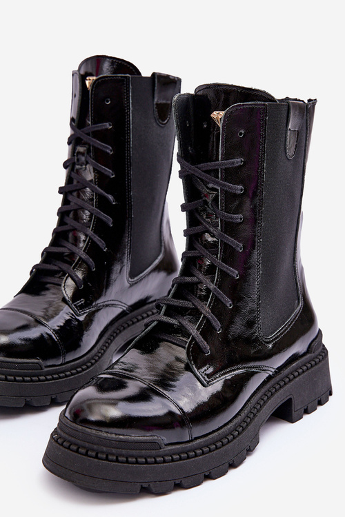 Kožené Dámské Botky Workery Šněrovací Černé Nicole 2836