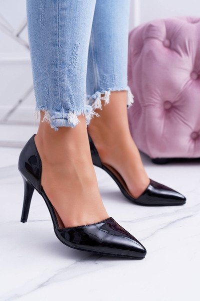 Dámské lodičky na jehlovém podpatku černe lakovane Miss Eli