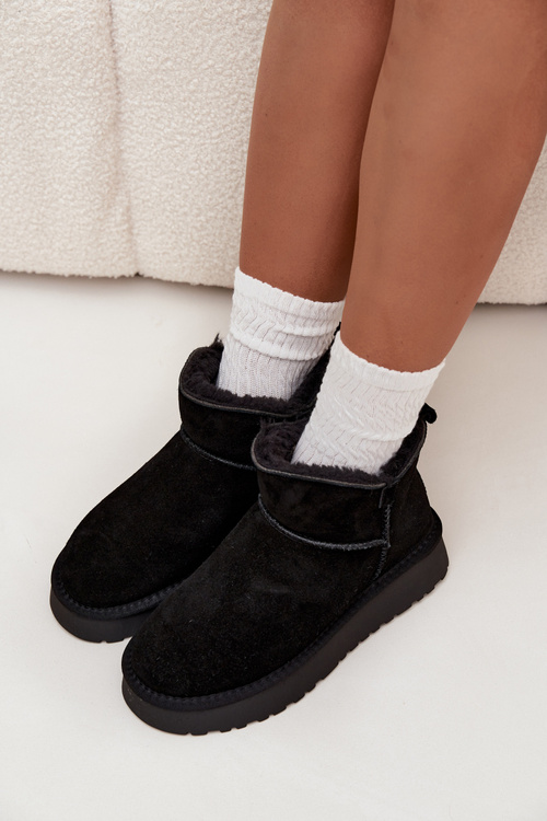 Snehule z prírodného nubuku vyhrievané kožušinou Vinceza 97961 Čierne