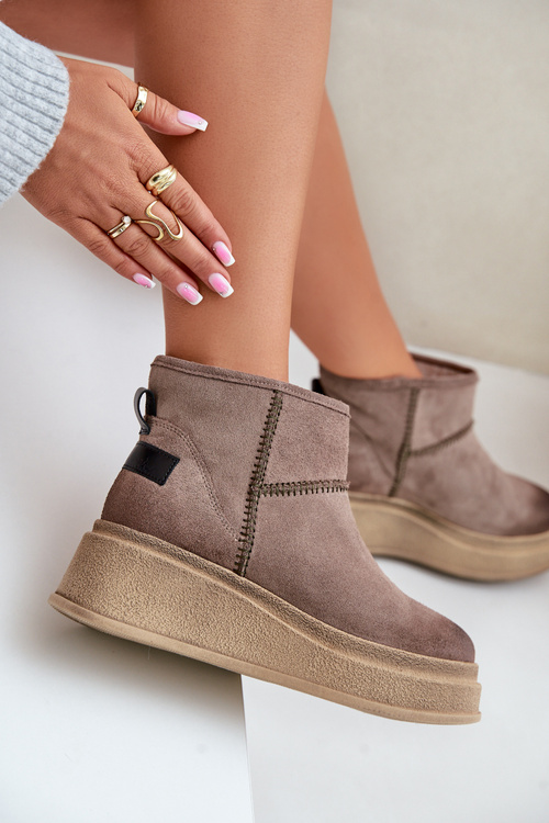 Kožené Semišové Sněhule Na Platformě A Klínu Hnědé Maciejka 06769-02 Tmavě hnědé