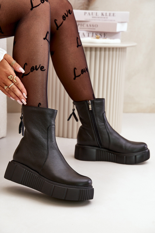 Zazoo 60369 Dámské Kožené Botky Na Platformě Černé