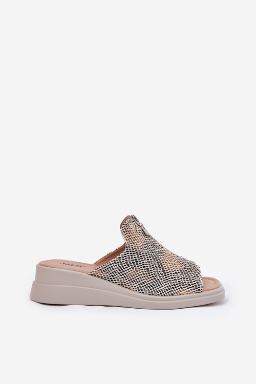 Dámské sandály na klínu se zipem zvířecí vzor béžové Irriva