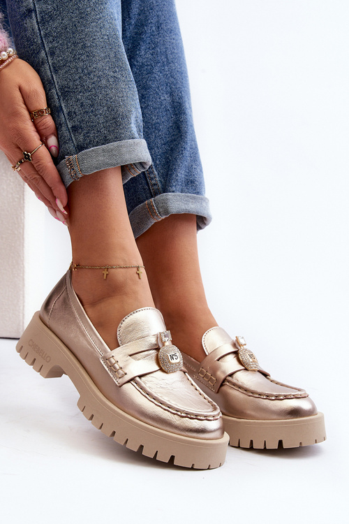 Kožené polobotky mokasíny s ozdobou CheBello 4291 zlaté