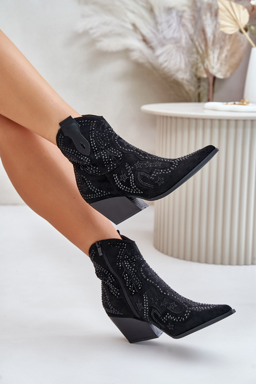 Zdobené Botky Kavalírky Na Podpatku Černé Kaivina