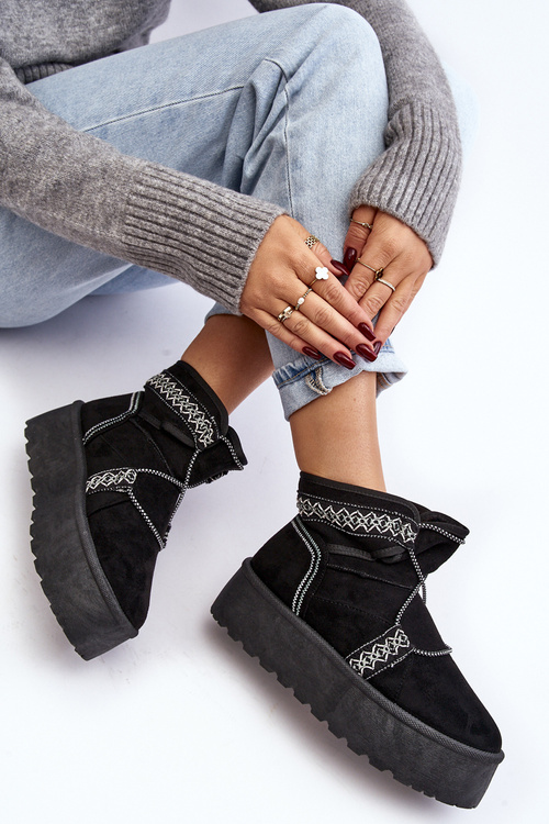 Dámské sněhové boty na tlusté podrážce se šněrováním černé Milson