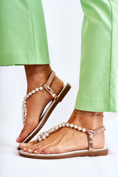 Módne sandále flip -flops s perly ružové zlato Isalia