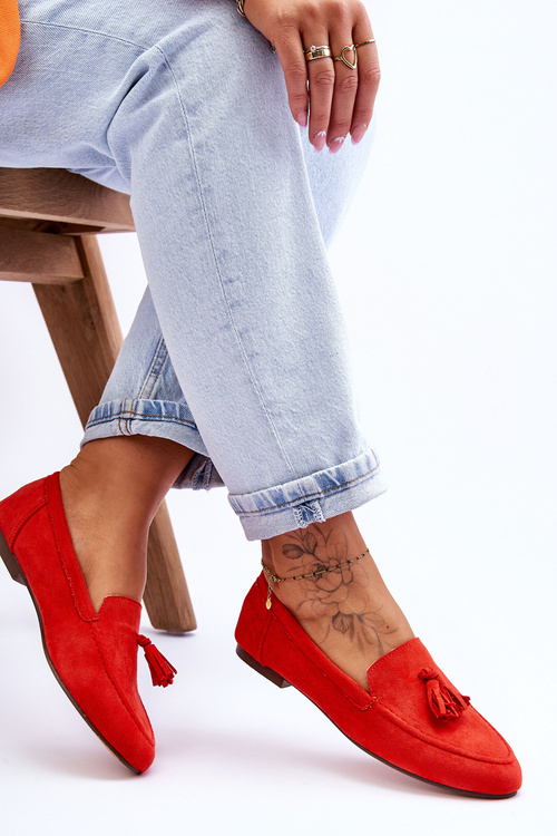 Semišové klasické mokasíny s třásněmi Tmavě oranžová Averil