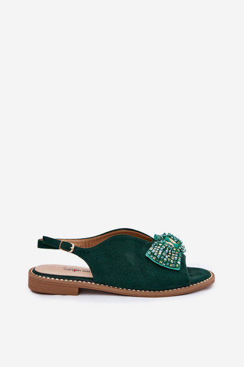 Dámské Sandály S Mašlí Na Plochém Podpatku S.Barski KV51-014 Zelené