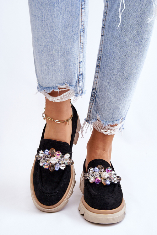 Dámské mokasíny s ozdobami černe Issac