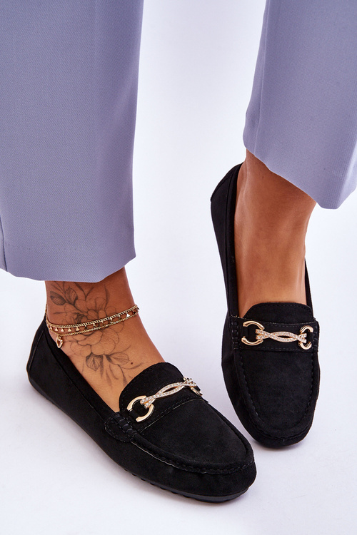Klasické semišové mokasíny s dekoráciou čierna Amera