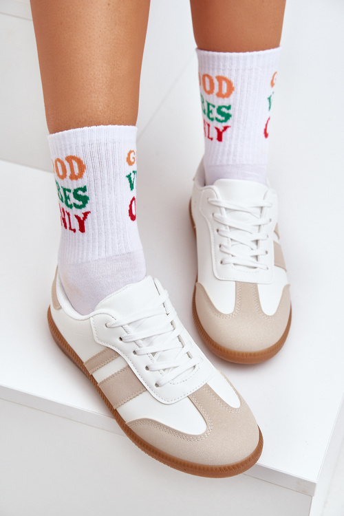 Nízké Dámské Tenisky Z Eko Kůže Béžovo-Bílé Nonalorin