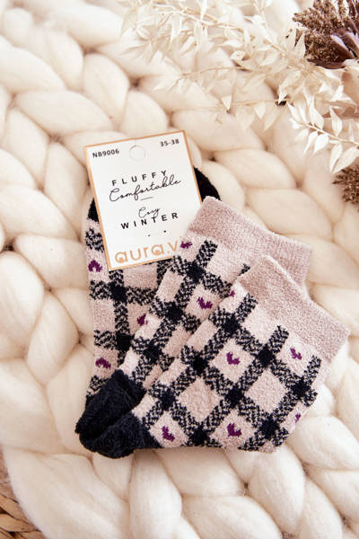 Dámske teplé béžové a čierne ponožky