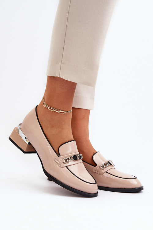 Dámské lakované lodičky na nízkém podpatku béžové Albreide