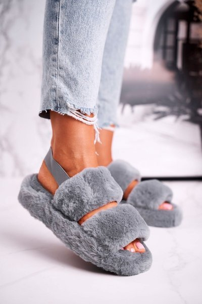 Dámské Kožešinové šedé Papuče Cotton Candy