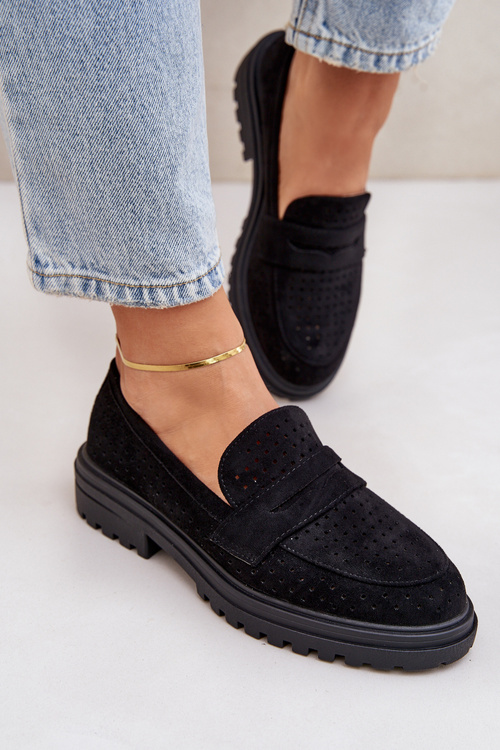 Dierkované mokasíny na plochom podpätku čierne Inestelle
