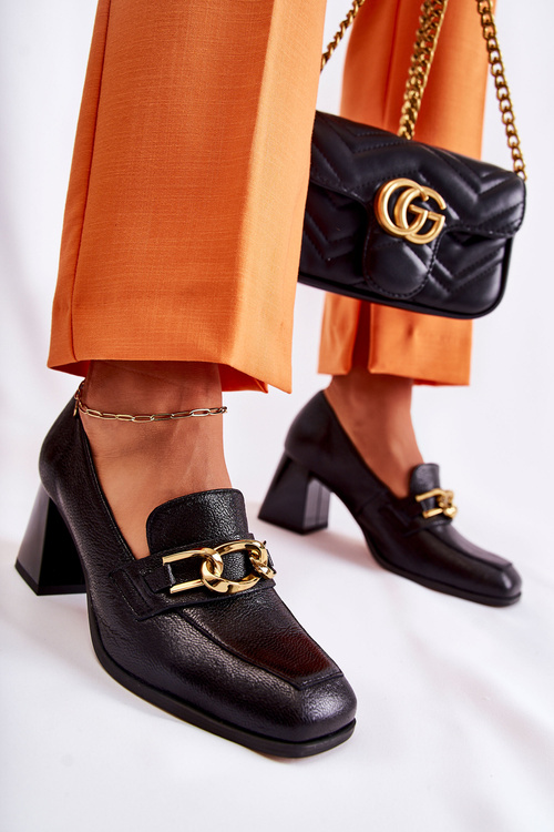 Kožené lodičky s řetízkem Laura Messi 2515 Black