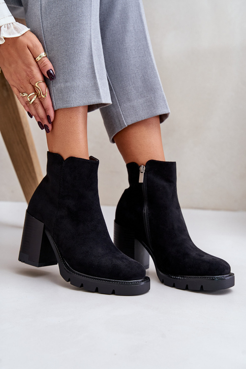 Eko Velurové Botky Na Podpatku Černé Cediona