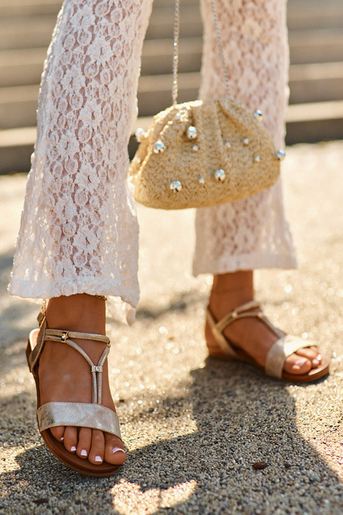 Dámské Ploché Sandály S Pásky S.Barski KV27-010 Zlaté