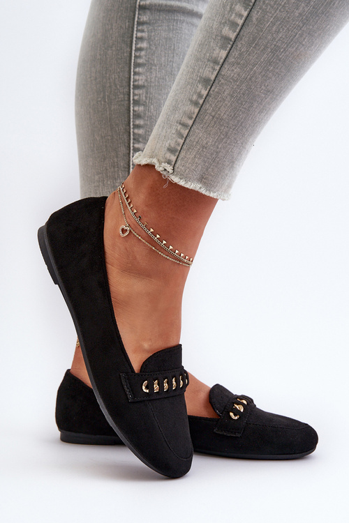 Lesklé Dámské Mokasíny S Řetězem Černé Aredilla