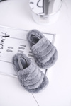 Detské flip -flops s kožušinou a elastickým šedým nadýchaným